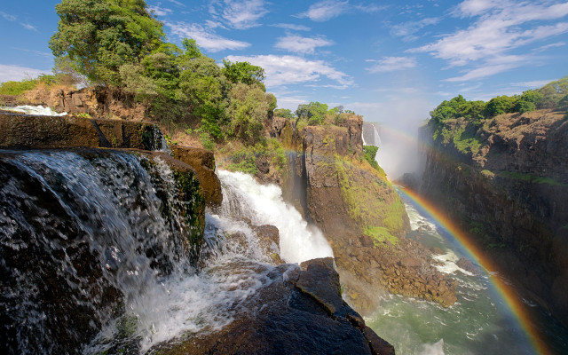 Rainbow waterfall nature sky cliff free wallpaper - medium preview image