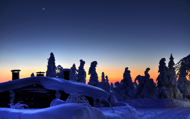 Snowy forest moonlight building night free wallpaper - medium preview image