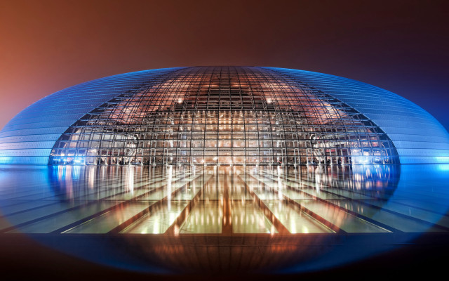 Futuristic blue dome building hologram free wallpaper - medium preview image