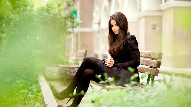 Gothic park bench crossed legs free wallpaper - medium preview image