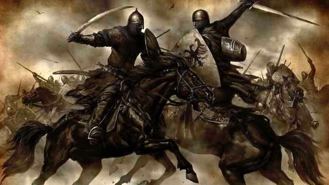 Knights horses swords battle scene free wallpaper - medium preview image
