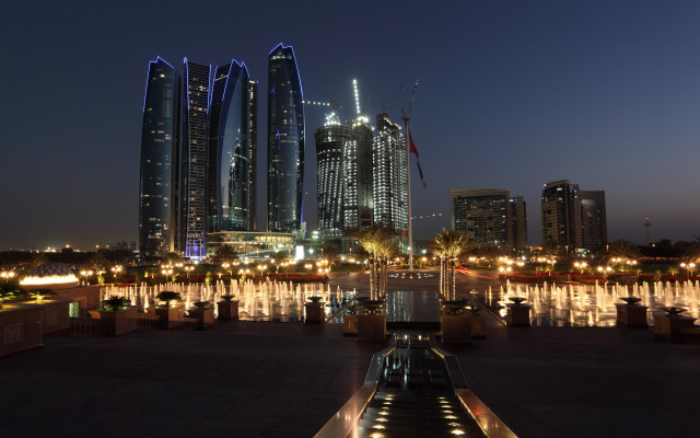 City skyline fountain lights night free wallpaper - medium preview image