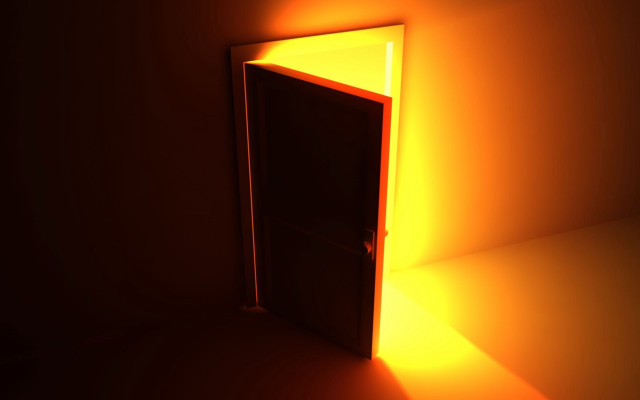 Dimly lit door open raytraced free wallpaper - medium preview image
