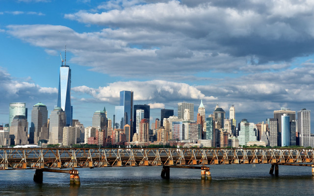 Bridge river city clouds sky free wallpaper - medium preview image