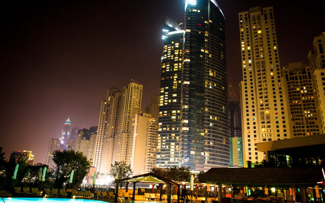 City night skyscrapers pool bridge free wallpaper - medium preview image