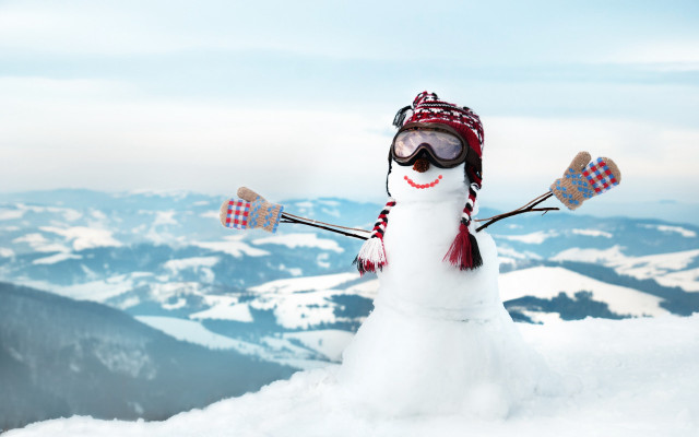 Snowman skis hat mountain background free wallpaper - medium preview image