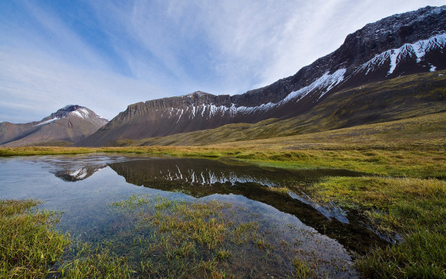 Mountain lake grassy field snowy #2 free wallpaper - medium preview image