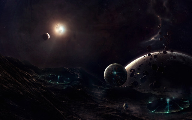Space astronaut moon aurora city #2 free wallpaper - medium preview image