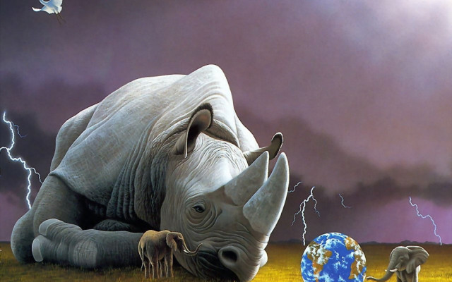Rhinoceros field lightning surrealist waltonford free wallpaper - medium preview image