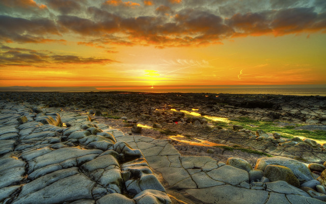 Sunset rocky beach path water free wallpaper - medium preview image