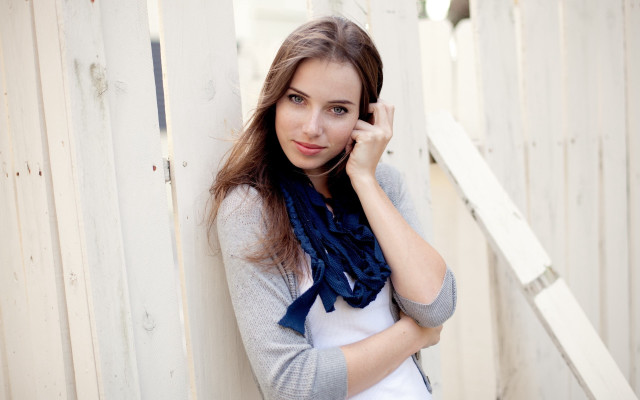 Woman fence cellphone scarf portrait free wallpaper - medium preview image