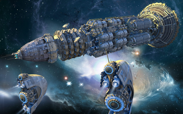 Space station galaxy stars aurora free wallpaper - medium preview image