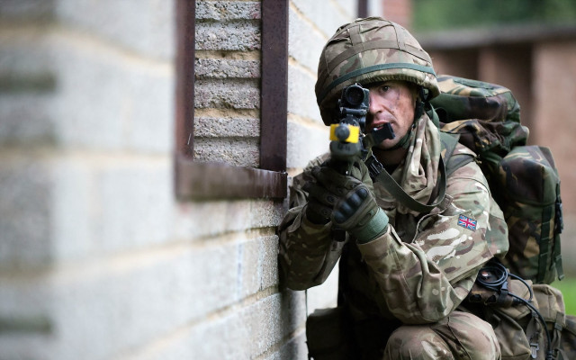 Soldier aiming gun outside military free wallpaper - medium preview image