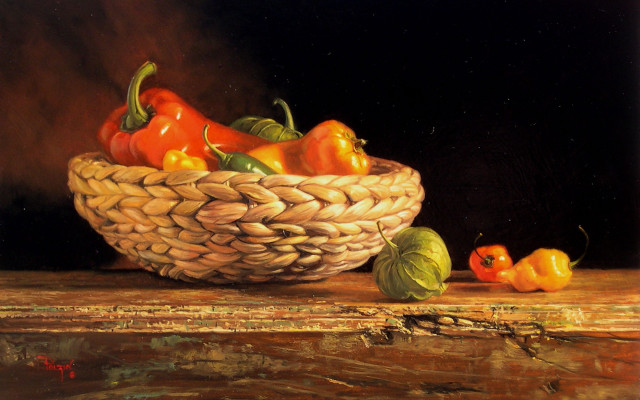 Basket peppers oil painting night free wallpaper - medium preview image