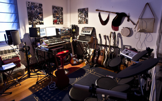 Music studio guitars wall computer free wallpaper - medium preview image