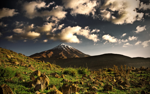 Mountain snowcap cloudy sky forest free wallpaper - medium preview image