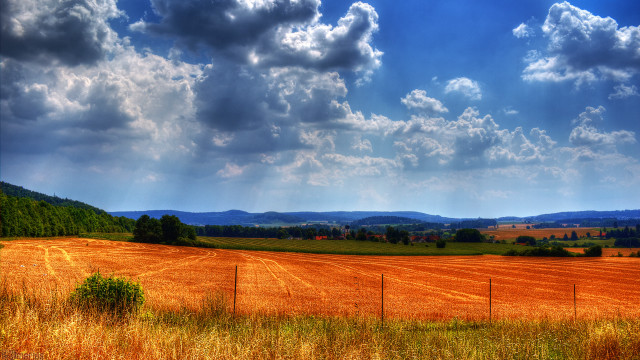 Fence field grass mountains sky free wallpaper - medium preview image