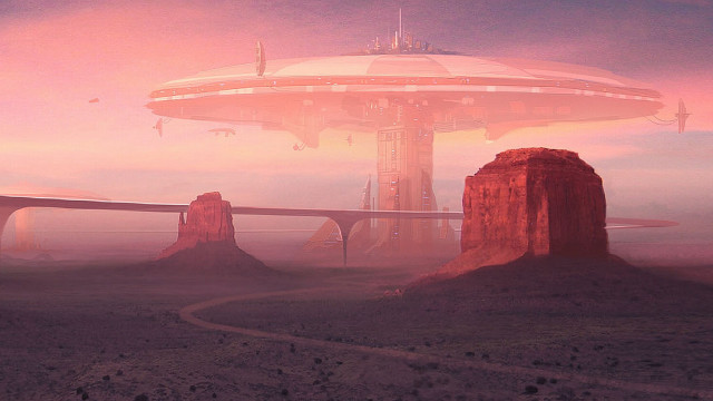 Futuristic city giant alien structure free wallpaper - medium preview image