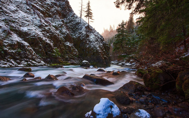 Snowy river forest rocks nature free wallpaper - medium preview image