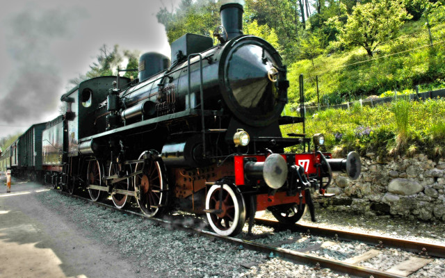 Black train engine forest hillside free wallpaper - medium preview image