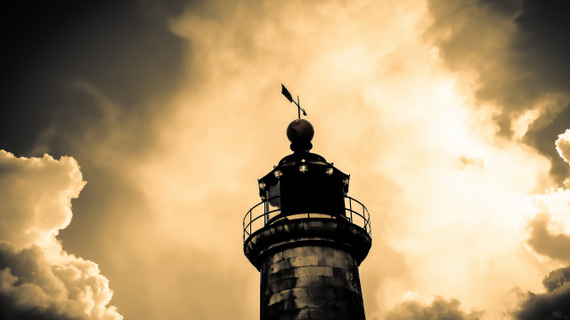 Lighthouse flag cloudy sky sunset free wallpaper - medium preview image