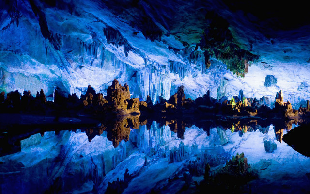 Cave lake mountains night reflection free wallpaper - medium preview image