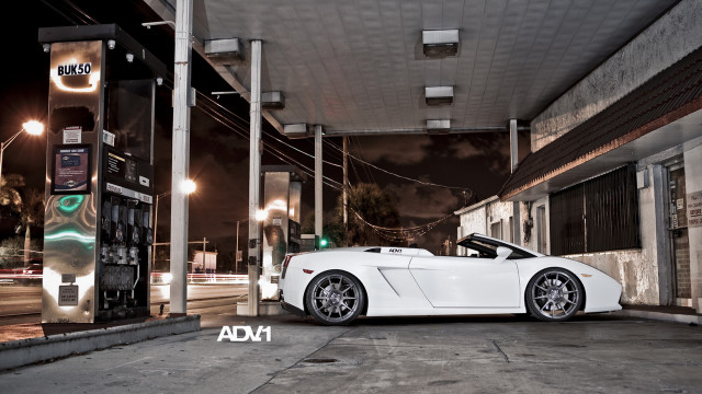 White sports car gas station free wallpaper - medium preview image