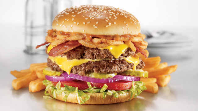 Burger bacon cheese onions frenchfries free wallpaper - medium preview image