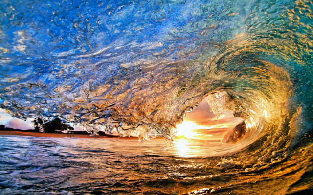 Large wave breaking ocean sunset #4 free wallpaper - medium preview image