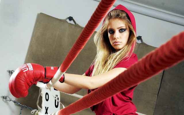 Woman boxing red hoodie gym free wallpaper - medium preview image
