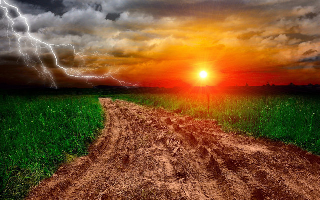 Dirt road field lightning stormy free wallpaper - medium preview image