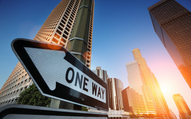 One way sign city skyline free wallpaper - medium preview image