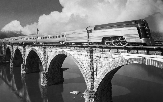Train bridge water cloudy sky free wallpaper - medium preview image