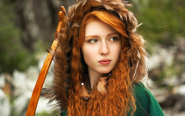 Woman redhair furhat greeneyes characterportrait free wallpaper - medium preview image