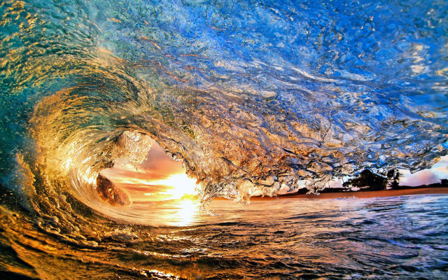 Large wave breaking ocean sunset #5 free wallpaper - medium preview image