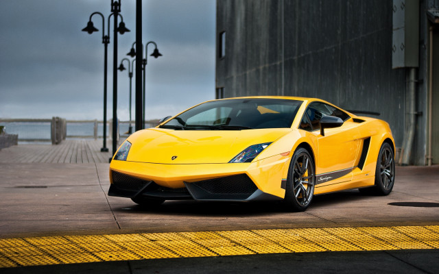 Yellow sports car street building #4 free wallpaper - medium preview image