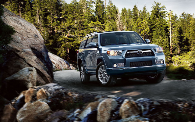 Blue toyota 4runner road forest free wallpaper for desktop - medium preview image