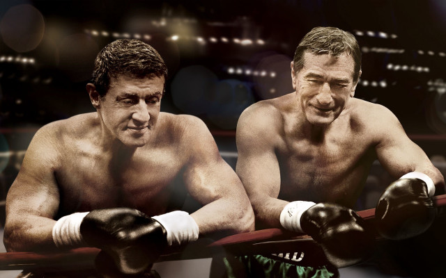 Boxing gloves two men cityscape free wallpaper - medium preview image