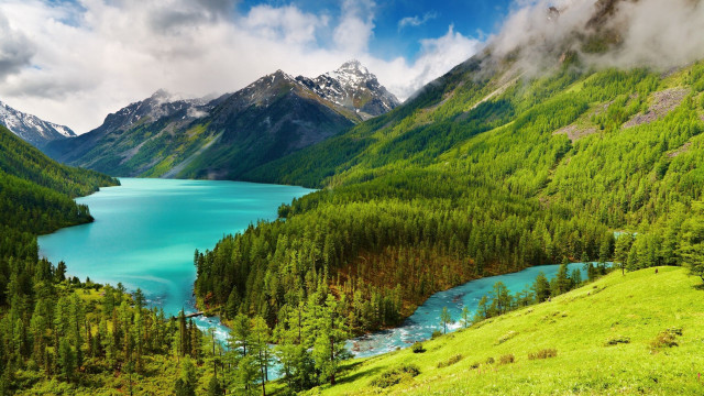 Mountain lake forest cloudy sky #2 free wallpaper - medium preview image
