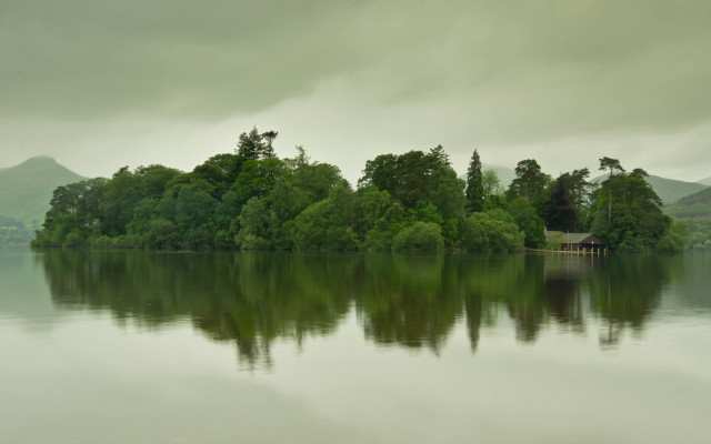 Lake house mountains clouds trees free wallpaper - medium preview image