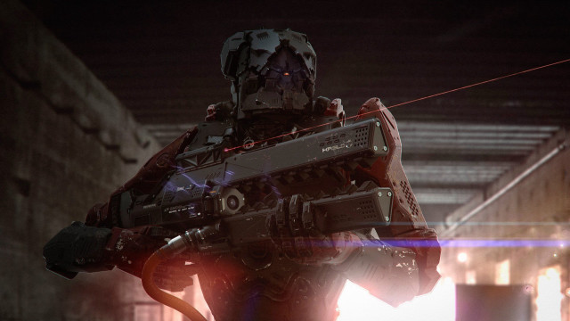 Futuristic man tunnel beams weapon free wallpaper - medium preview image