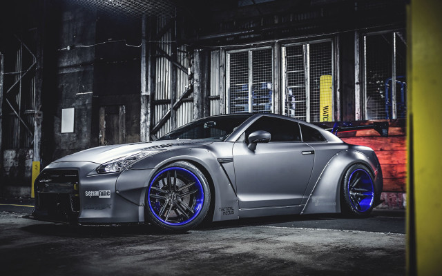 Silver sports car garage blue free wallpaper - medium preview image