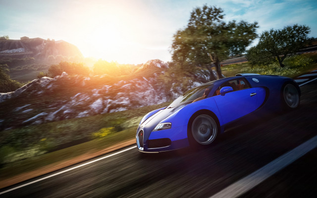 Blue sports car mountains road free wallpaper - medium preview image