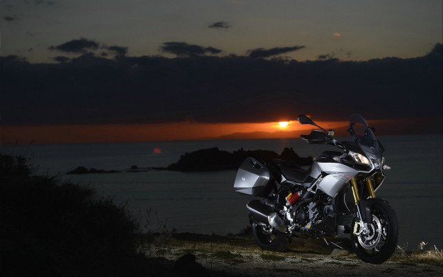 Motorcycle hill ocean sunset clouds free wallpaper for desktop - medium preview image