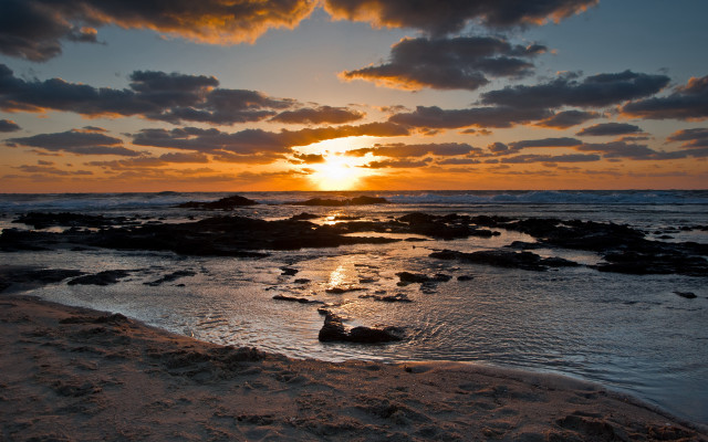 Sunset ocean island rocks orange free wallpaper - medium preview image