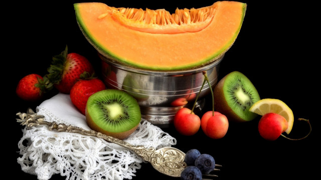 Fruit bowl kiwi strawberries cherries free wallpaper - medium preview image