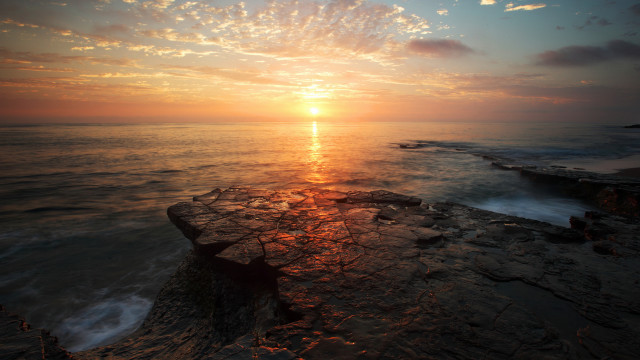 Sunset ocean rocky shore mountains #3 free wallpaper - medium preview image