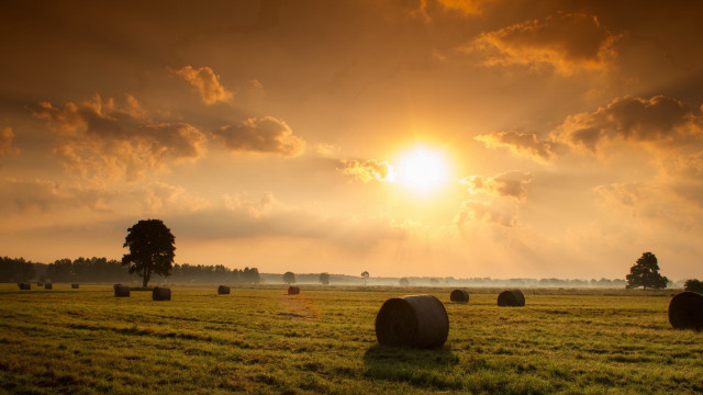 Hay bales sunset clouds mountain free wallpaper - medium preview image