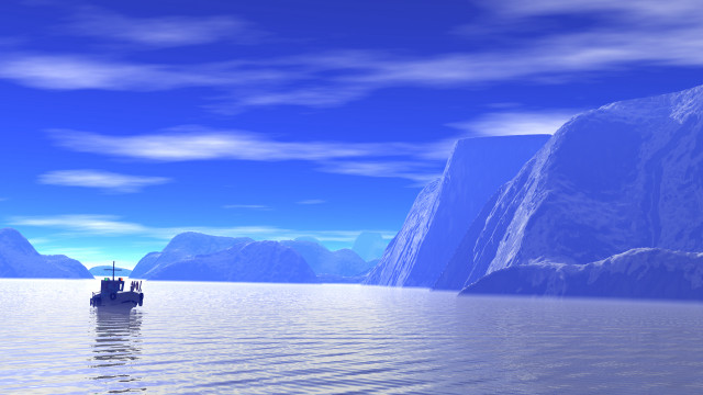 Boat water mountains snowy sky free wallpaper - medium preview image