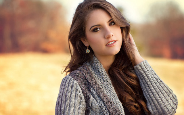 Woman long hair sweater portrait free wallpaper - medium preview image